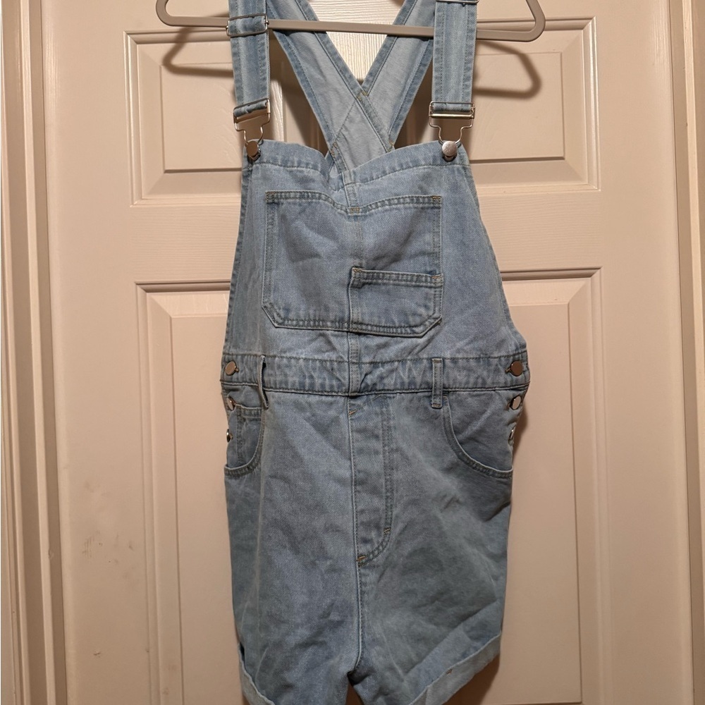Anrabess Light Blue Denim short loose fit adjustable Overalls NWT - Picture 5 of 9